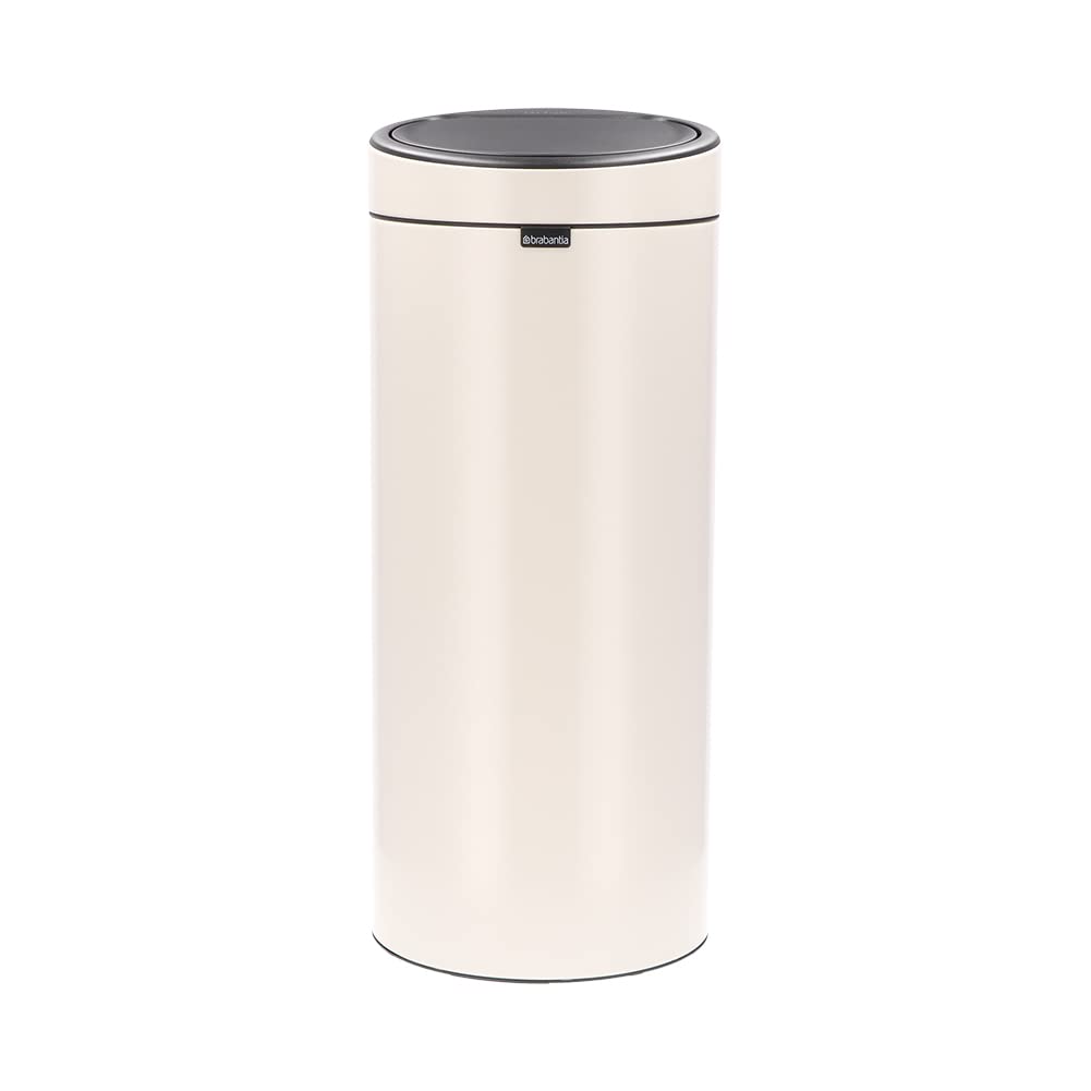 Brabantia 8 Gal Kitchen Touch Trash Can New (Soft Beige) Removable Lid, Soft-Touch Open, Garbage Can + Bags