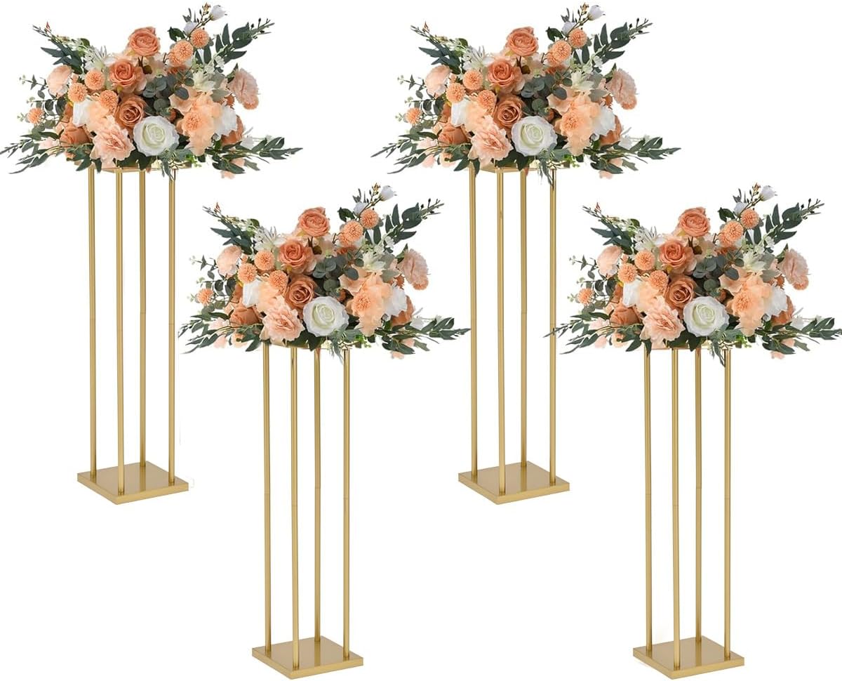 Vincidern 4PCS Gold Flower Stand Centerpiece for Wedding Table Decorations,Metal Flower Stand for Wedding Road Centerpieces, Events, Party (31.5in Tall)