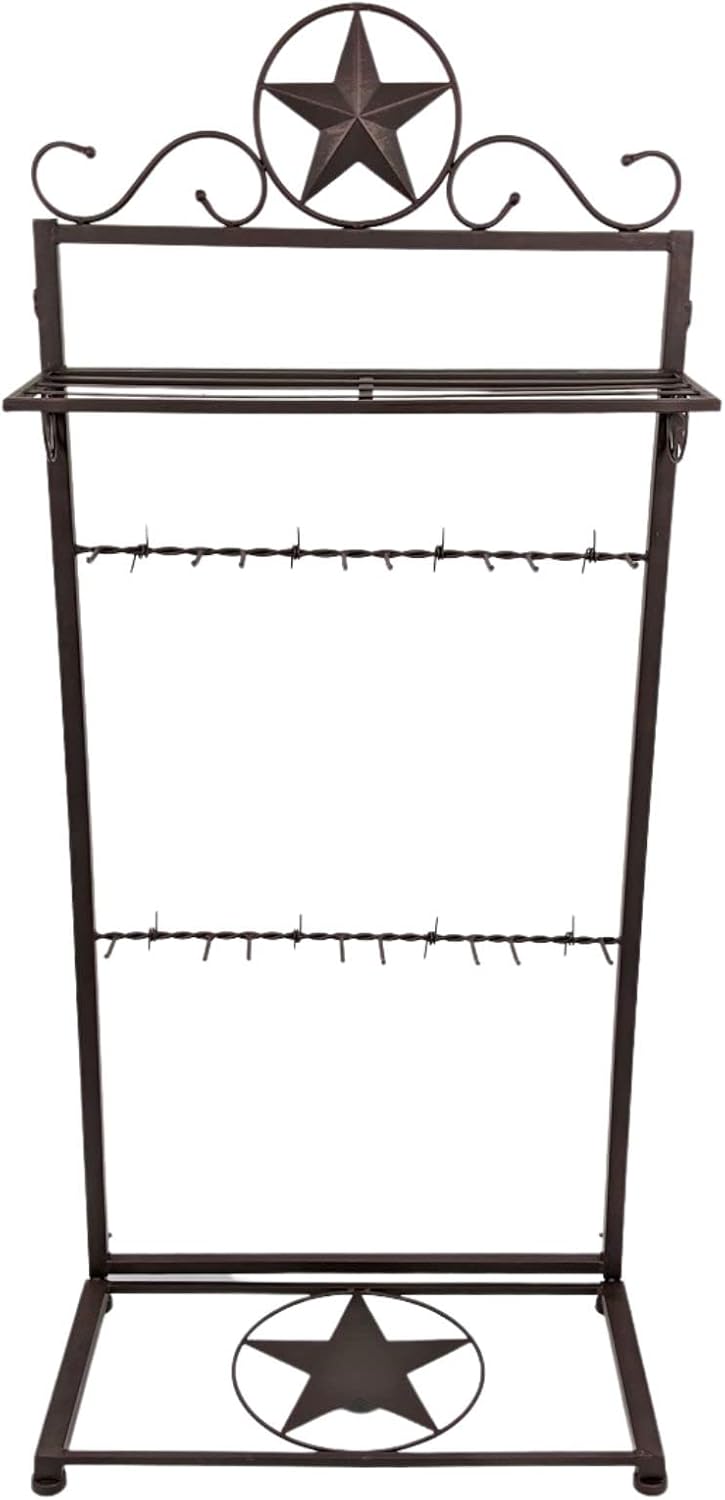 Rustic Western Boot Rack with Star Decoration – Metal Free-Standing Cowboy Boot Storage and Organizer for Boots, Hats, and Accessories