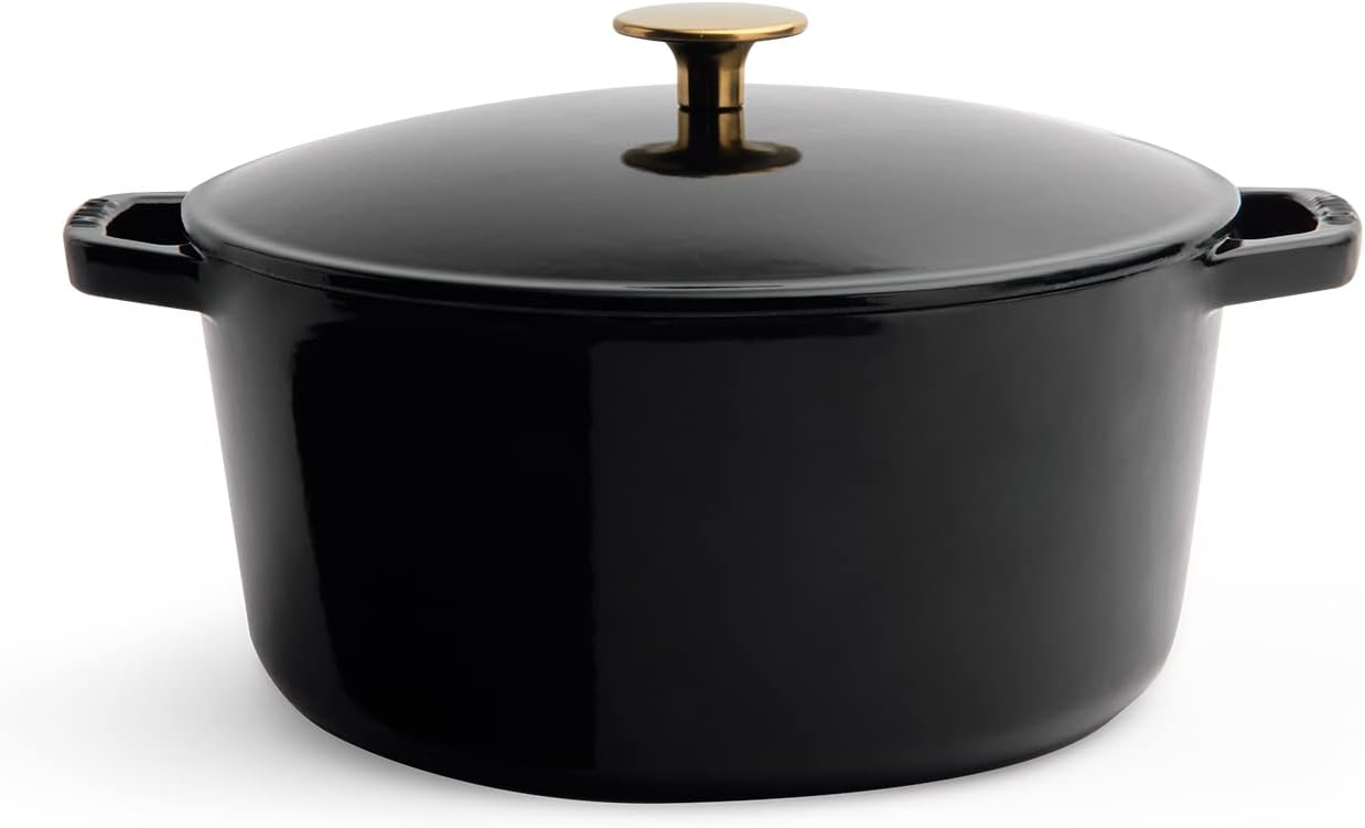 Milo by Kana 3.5-quart Enameled Cast Iron Dutch Oven with Lid | Premium Casserole Cooking Pot | Enamel Coating Inside and Out | Oven Safe and Dishwasher Friendly (Emerald Green with Gold Knob)