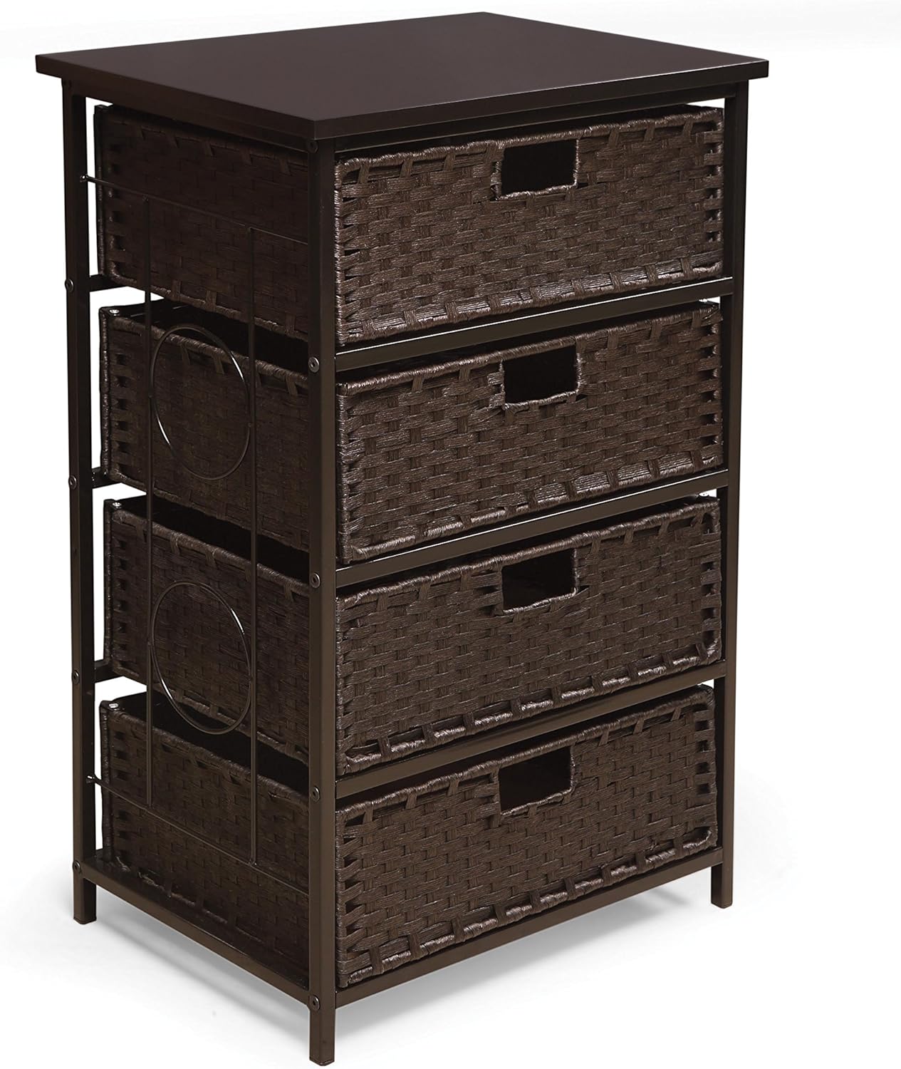 Badger Basket August Collection Tall 4-Basket Storage Unit, Espresso, Functional Storage with Sturdy Frame and Large Handle Slots, Display Surface