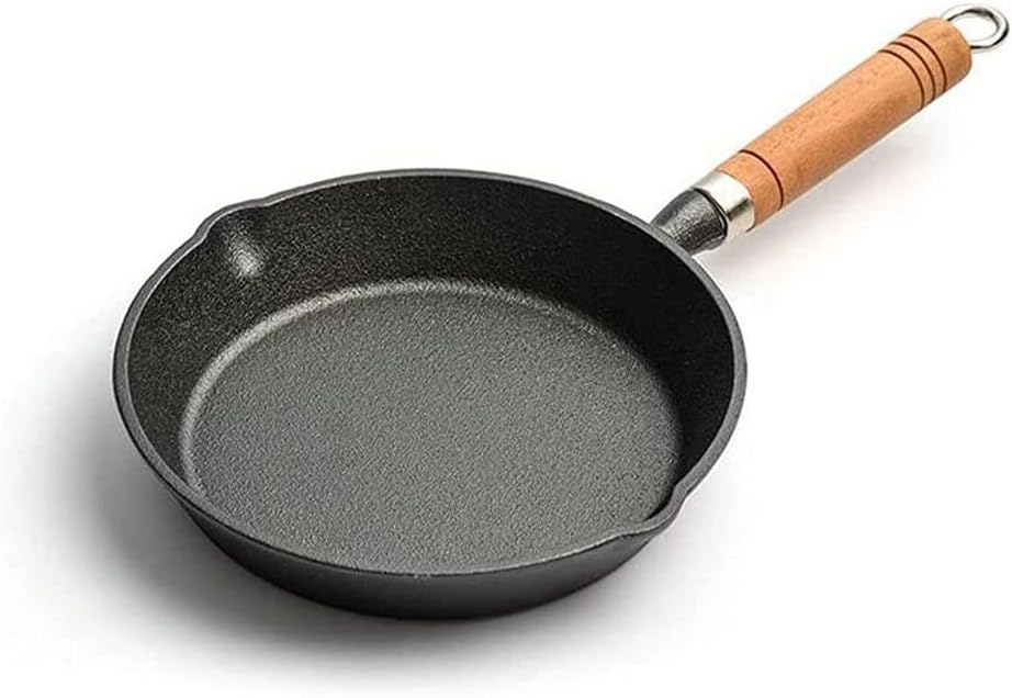 Cook Pan Mini Cast Iron Skillet Small Frying Pan Egg Omelet Pan with Drip-Spouts and Wooden Handle Wok, 11Cm-One Color-16cm