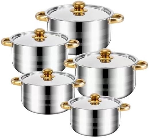 Stainless Steel Ten Piece Cookware with Gold Handles Handled Soup Pot Set