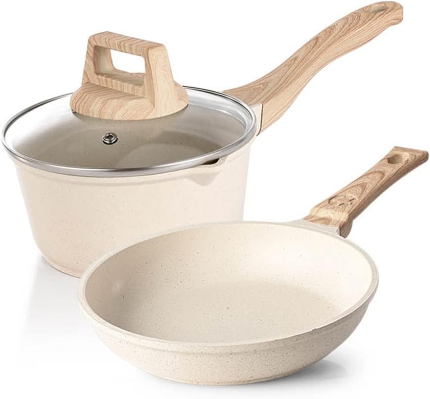 Wok Set Non-stick Pan Stone Wheat Rice Kitchen Stock Milk Pot Boiler Boiler With Glass Lid Frying Pan Frying Pan Feature: