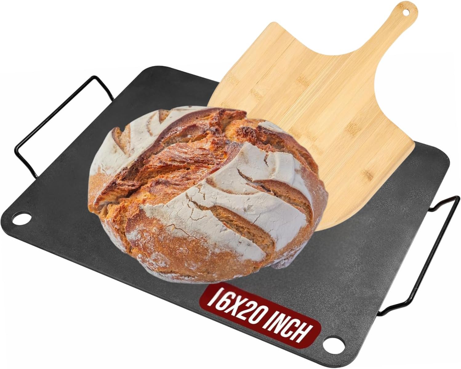 Cooking Steel for Oven Sourdough, 16 inch x 20 inch, Detachable Handle, Heavy-Duty Pizza Baking Steel For Oven, Good for Bread (16x20 pizza steel+wooden peel)