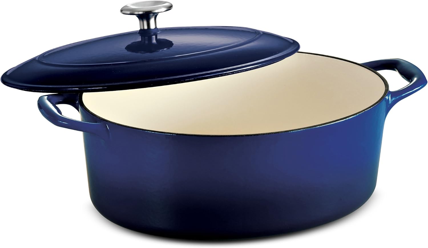 Tramontina Enameled Cast Iron Oval Dutch Oven Pot with Lid, Large 5.5-quart, Blue