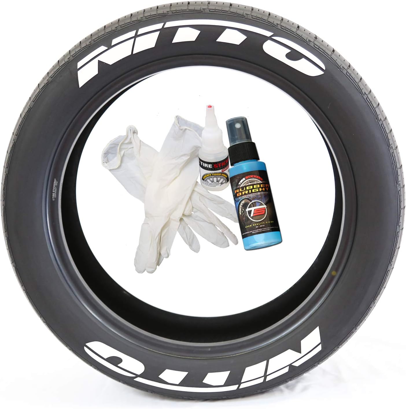 Tire Stickers Nitto Tire Lettering - DIY Permanent Glue On Rubber Decals for Tires with Glue & 2oz Bottle Touch-Up Cleaner / 19-21 Inch Wheels / 1.25 Inches/White / 4 Pack