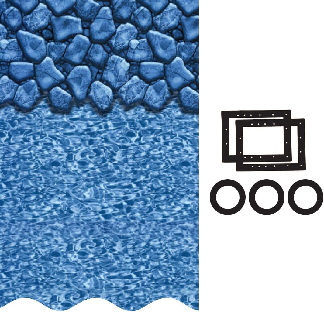 SmartLine 12 ft x 24 ft Oval Swimming Pool Liner | Boulder Swirl | Overlap Style | 48-52 Inch Wall Height | 25 Gauge Vinyl | for Steel Sided Above Ground Pools | Gasket Kit Included