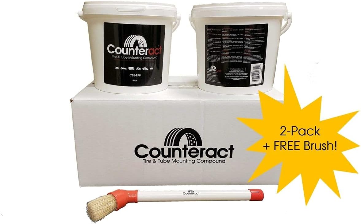 Counteract CBB-EP8KIT Euro Paste Tire/Tube 16lb Mounting Compound Bucket Kit with Brush, Petroleum-free Tire Changing Lube/Sealer for Trucks, Cars, Motorcycles, ATV, UTV, RV, Dirt Bikes, Made in USA