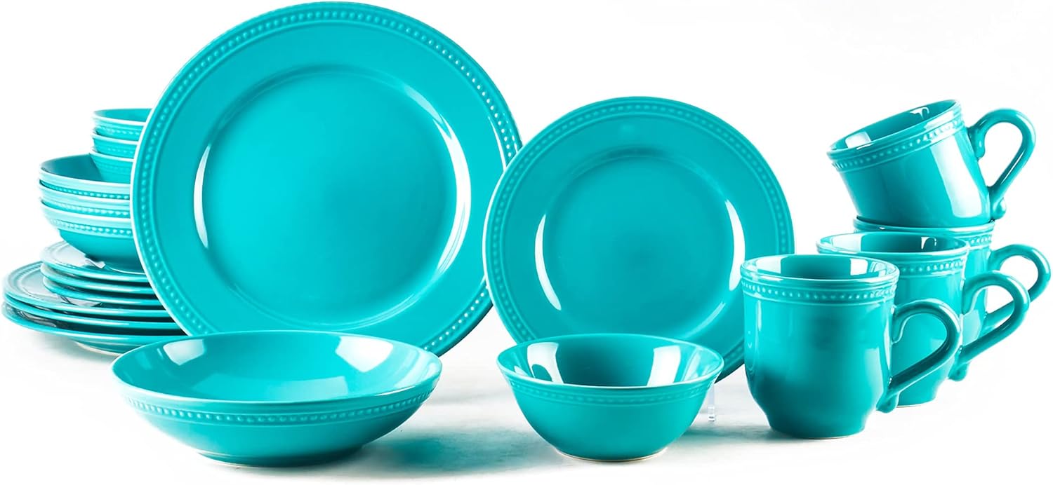 Pearl Dots Stoneware Dinnerware Set (20pc Set, Turquoise)