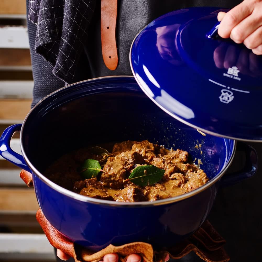BK Indigo Dutch Heritage Round German Enamelled Casserole with Lid with PFAS-Free Ceramic Non-Stick Coating, 20 cm/2.5 Litre, Induction, Dishwasher Safe, Oven Safe, Cobalt Blue