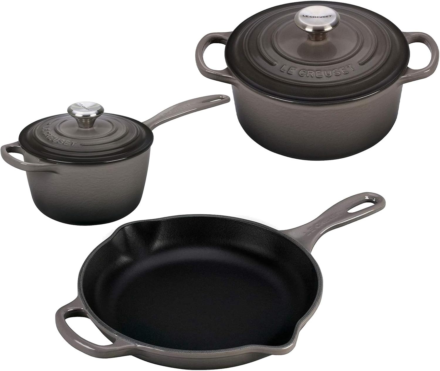 Le Creuset 5 Piece Enameled Cast-Iron SS Knob Condo Cookware Set - Oyster