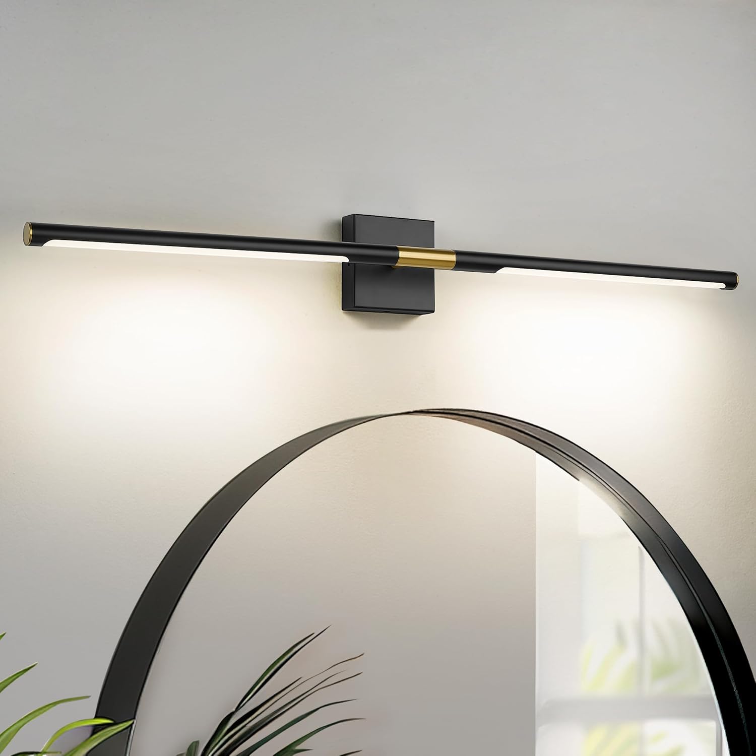 40 Inch Bathroom Light Fixtures, 24W 3CCT Dimmable Black and Gold LED Vanity Lighting Fixtures Over Mirror, 360° Rotatable Modern Bathroom Vanity Light Bar, AD-W9465-L100-BK