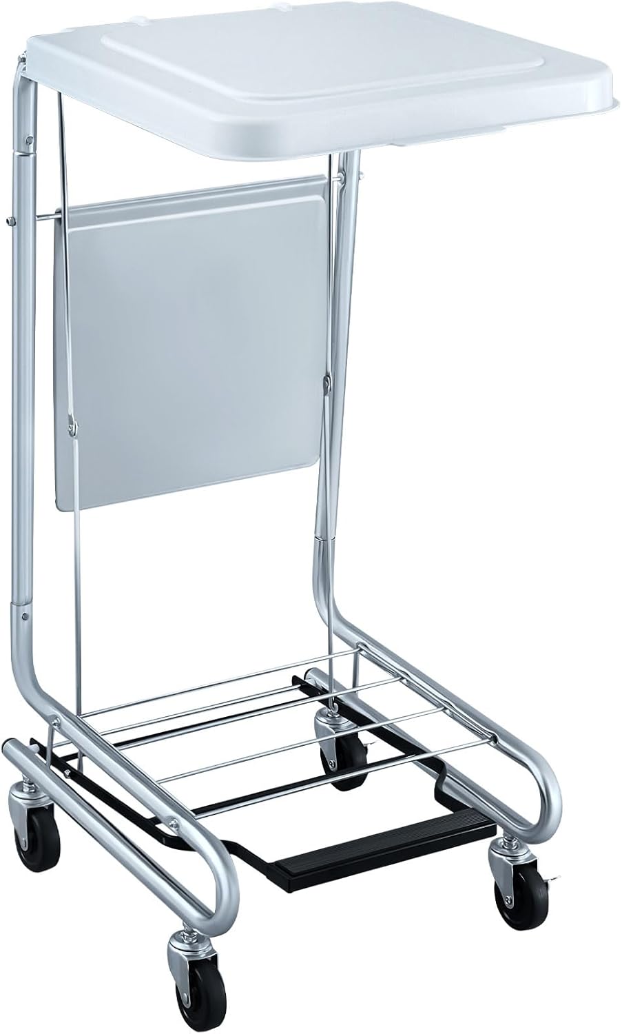 1 Pcs Hamper Stand with Step-on Foot Pedal and Self-closing Lid, Laundry Room Storage, Metal Frame, Holds 30-33 Gallon Capacity Bags for Dorm, Hotel, Home (Bags Not Included)