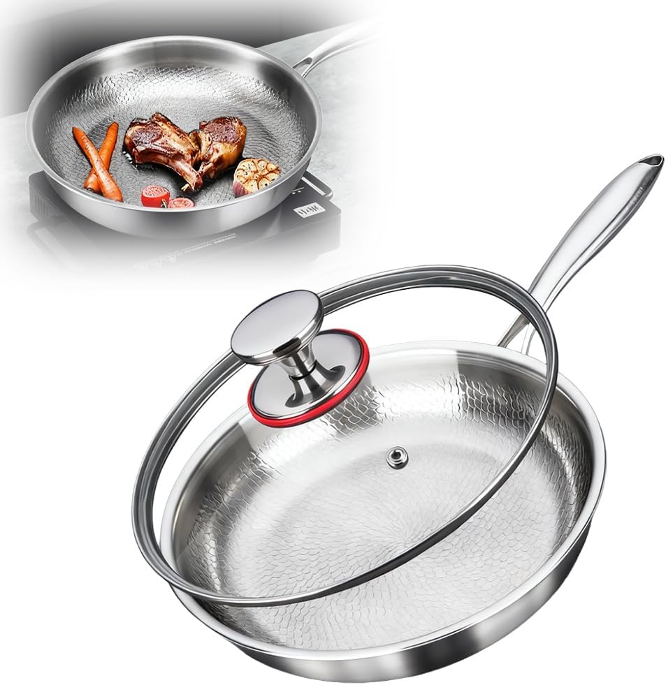 Titanium Hammered Pan Pro with Lid, 2025 New Multifunctional Ultra-Durable Scratch-Resistant Non Stick, 12