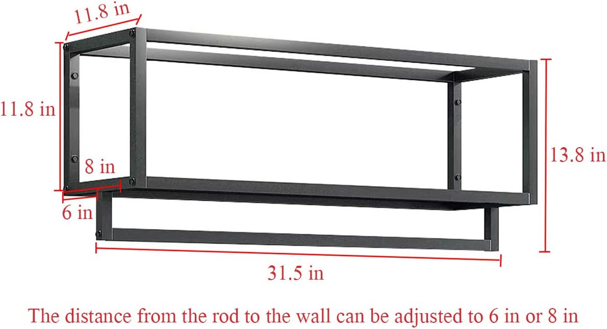 Creative Square Display Garment Racks in Boutique Clothing Stores, Wall-Mounted Hanging Clothes Shelf in Home, Towel Racks for Bathroom Storage Shelves (Black, 31.5