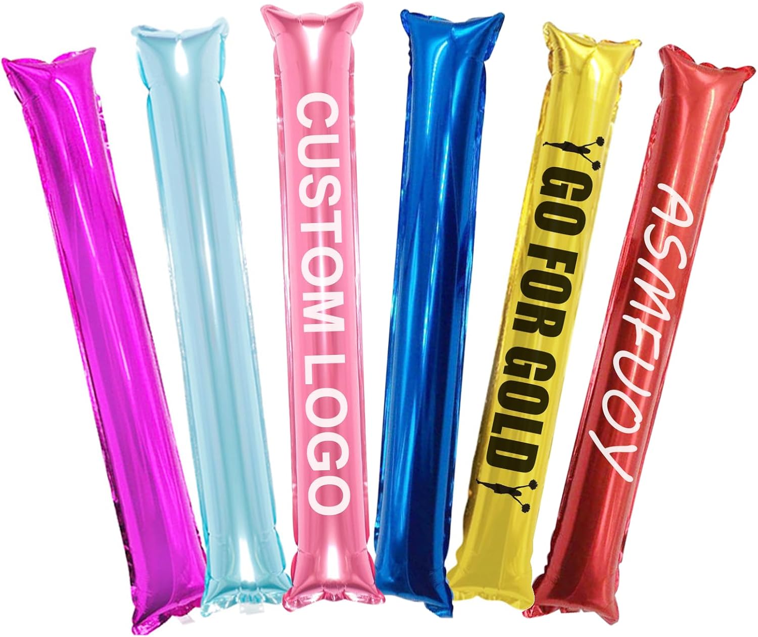100 Pcs Custom Foil Bam Bam Thunder Sticks Balloons Can be Printing 1 Color Logo Noise Makers for Sporting Events - 60x10cm Ball Fan Stick with Dual Side Logo (23in - Thunder Sticks)