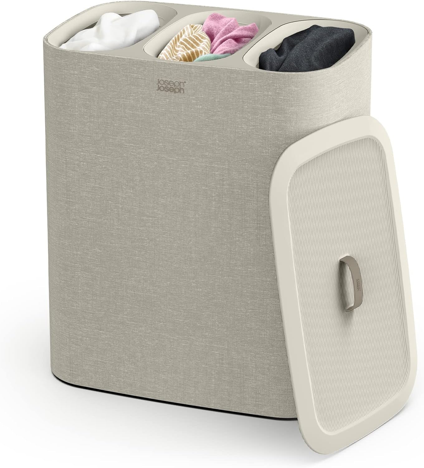 Joseph Joseph Tota Trio 90 liter/23.8 gallon Laundry Hamper Separation Basket with lid, 3 Removable Washing Bags with Handles- Ecru