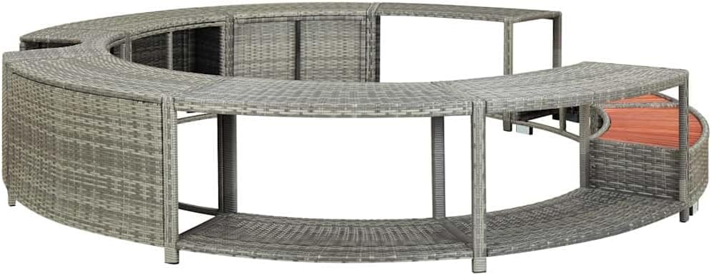 vidaXL Poly Rattan Hot Tub Surround with Built-in Storage - Durable Steel Frame and Weatherproof Eucalyptus Tropical Hardwood - Gray