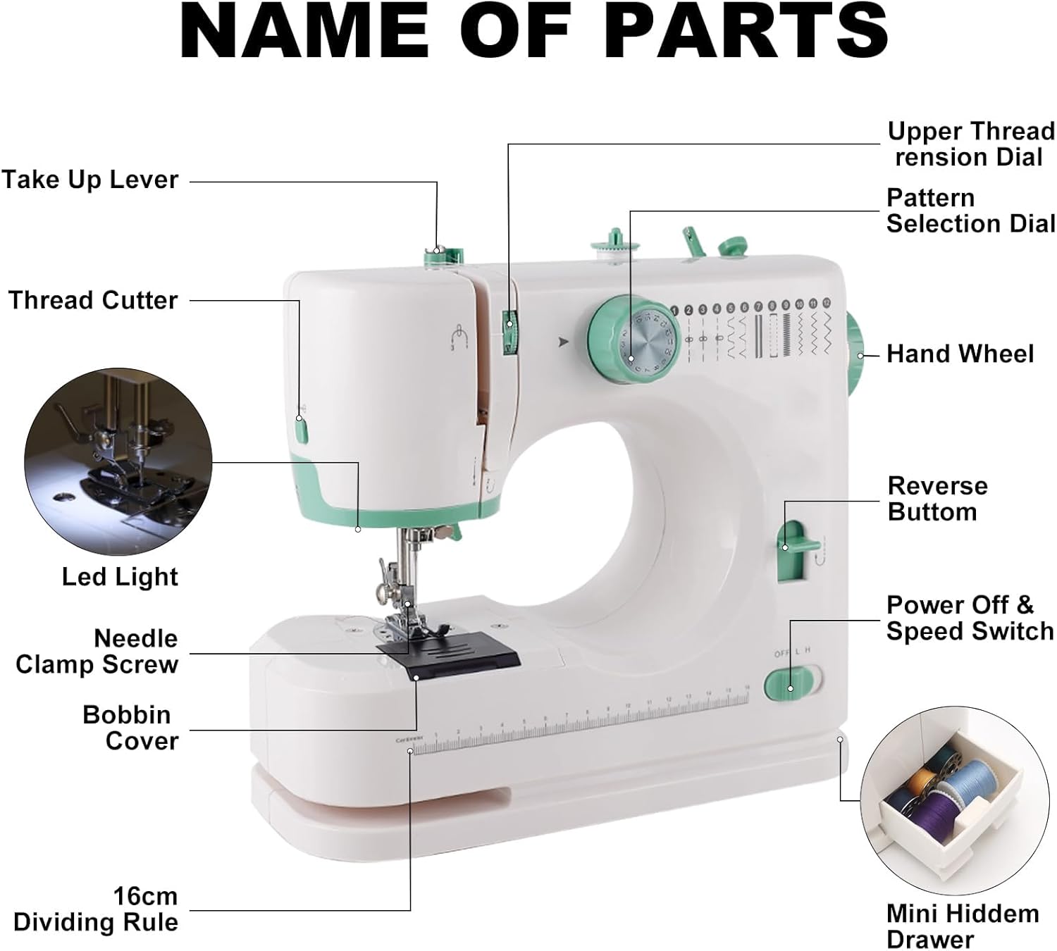 Beginner Sewing Machine Portable Sewing Machine with 12 Stitch Modes, Dual Needle & Adjustable Speed Lightweight Design, Foot Pedal Ideal for Adults, Home DIY & Crafts (12 Stitch)