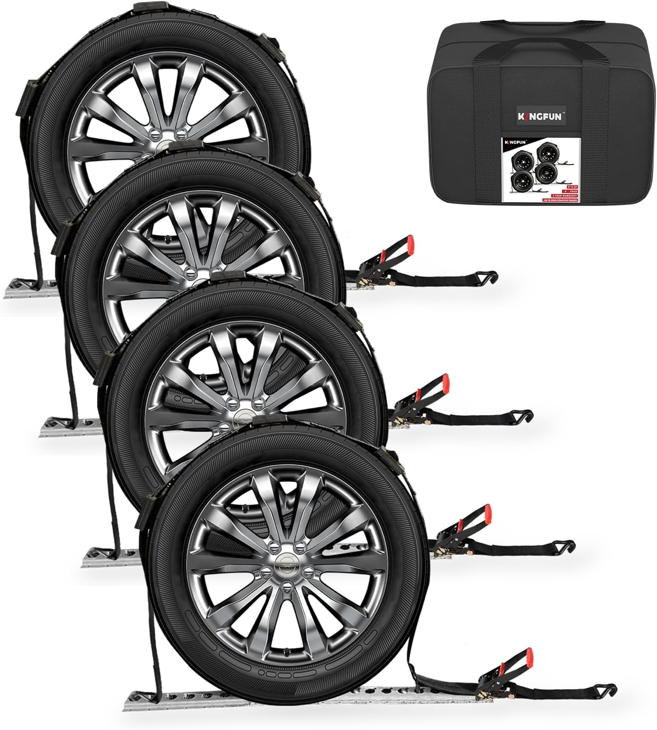 Kingfun Heavy Duty Car Tie Down Straps for Trailers 4 Pack - 2