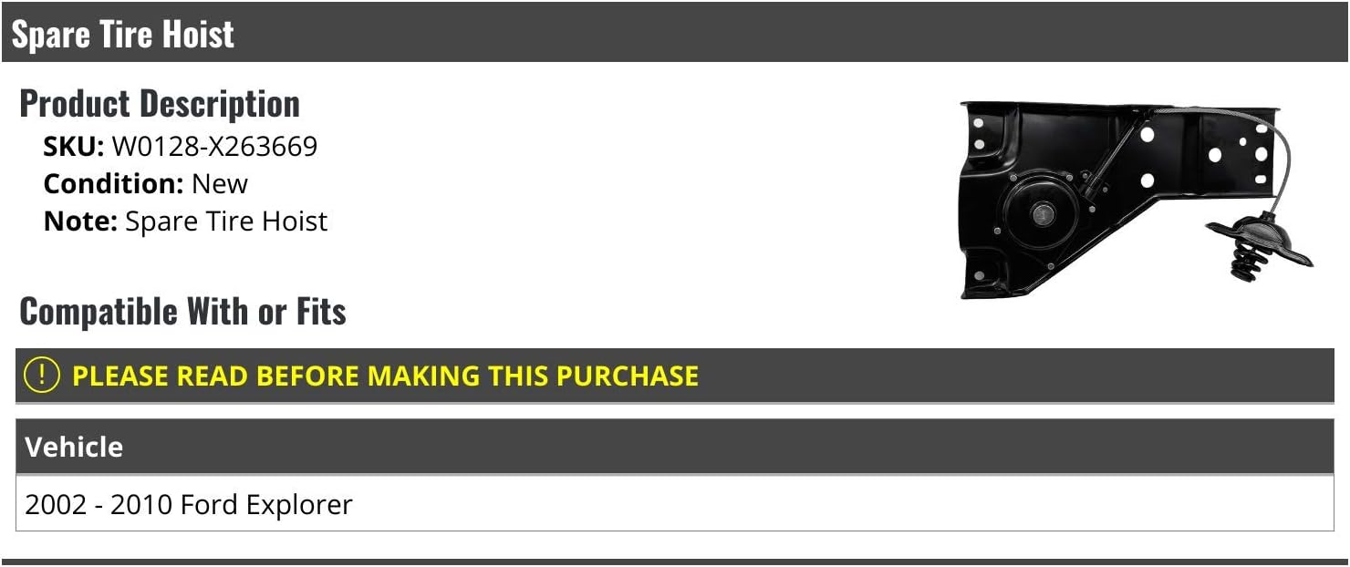 Spare Tire Wheel Hoist Winch - Compatible with 2002-2010 Ford Explorer