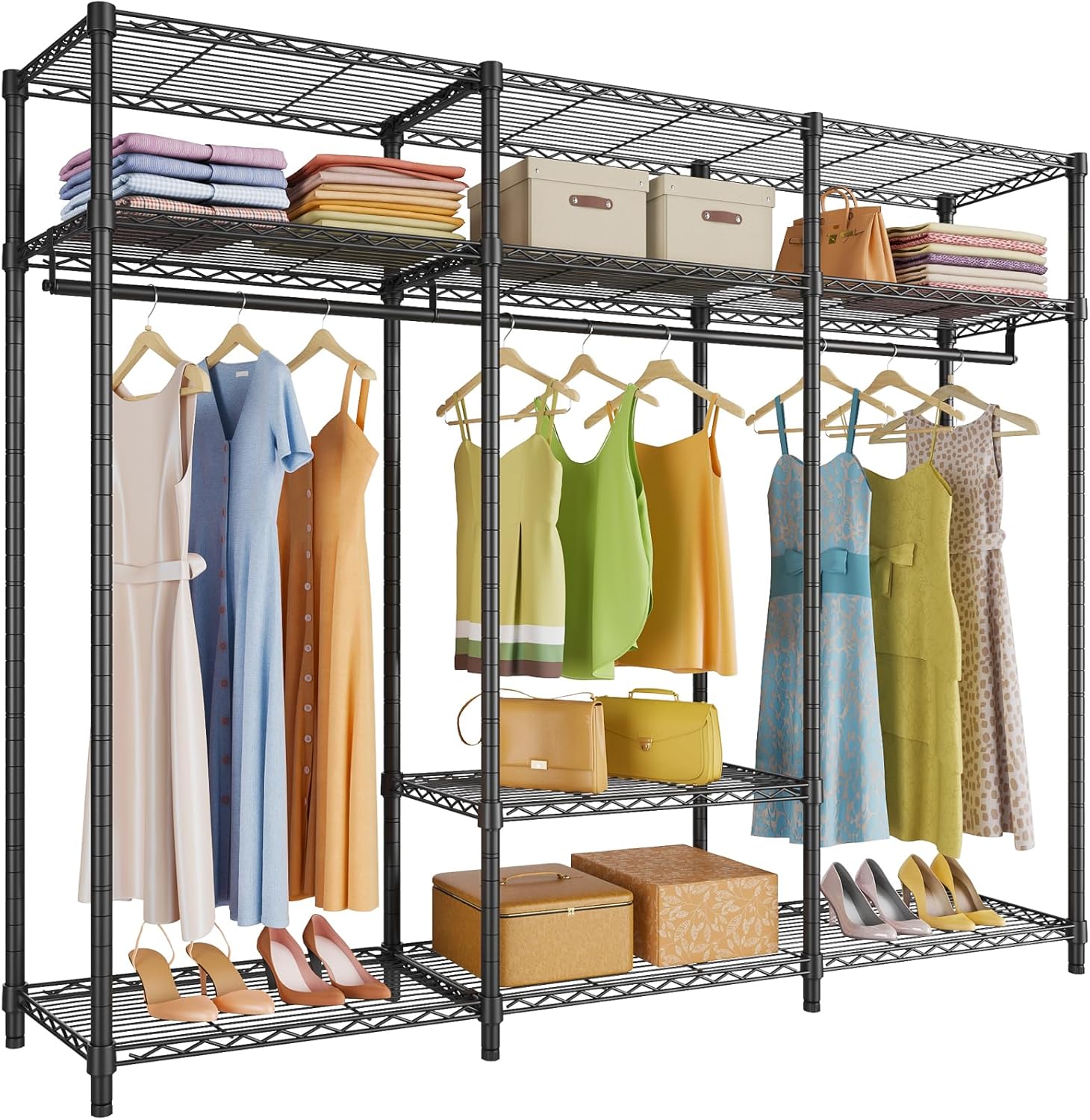 VIPEK V30 Heavy Duty Clothes Rack with 7 Adjustable Shelves & 2 Hang Rods, Portable Closet, Metal Clothing Rack, Freestanding Wardrobe Closet for Hanging Clothes, Max Load 870lbs