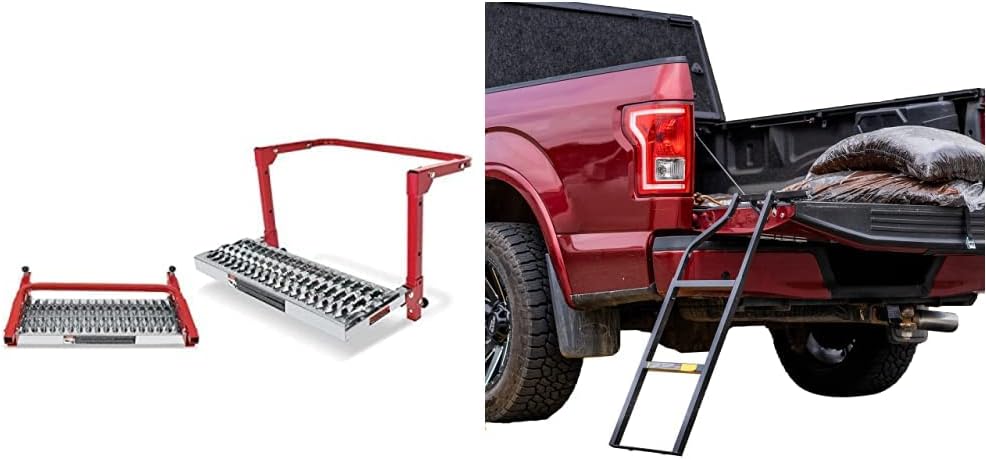 Powerbuilt Heavy Duty Tire Step and Traxion 5-100 Tailgate Ladder Truck Accessory Bundle