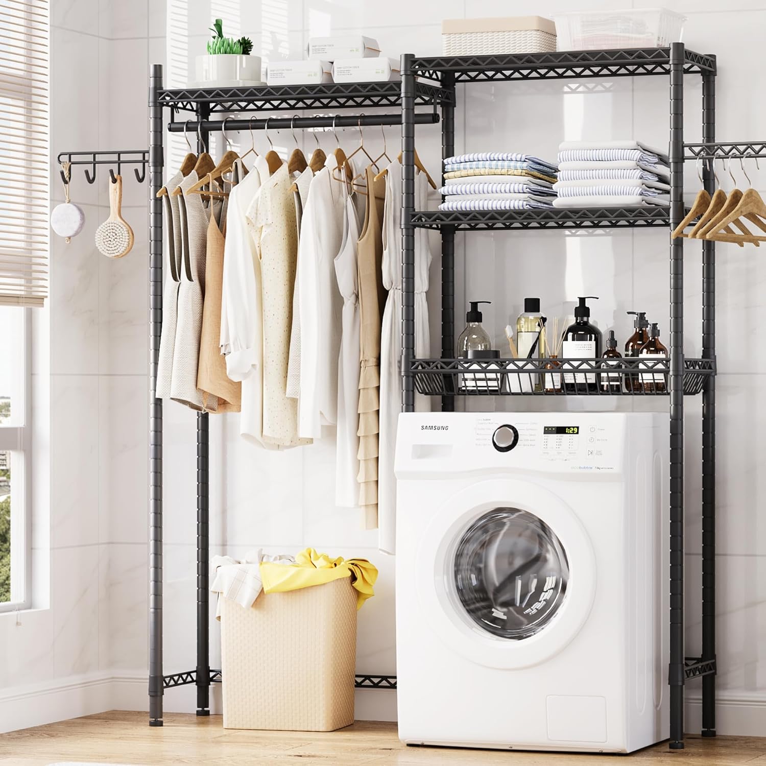 IDEALHOUSE Over The Washer and Dryer Storage Shelf- Laundry Room Organization Space Saving Laundry Drying Clothes Racks Heavy Duty Adjustable Height Bathroom Shelf for Home Decor 65 * 13.78 * 74.8