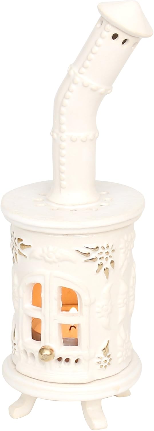 Dekohelden24 Ceramic Tea Light Oven White with Gold Hand Art Ceramic Approx. 21 cm