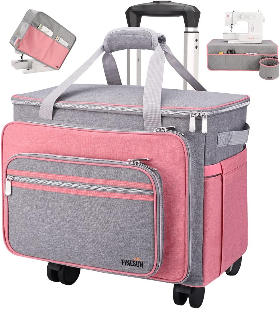 Sewing Machine Case with Wheels, Detachable Rolling Sewing Machine Carrying Case on Wheels, Rolling Trolley Tote with Multi Storage Pockets for Most Standard Sewing Machine and Accessories