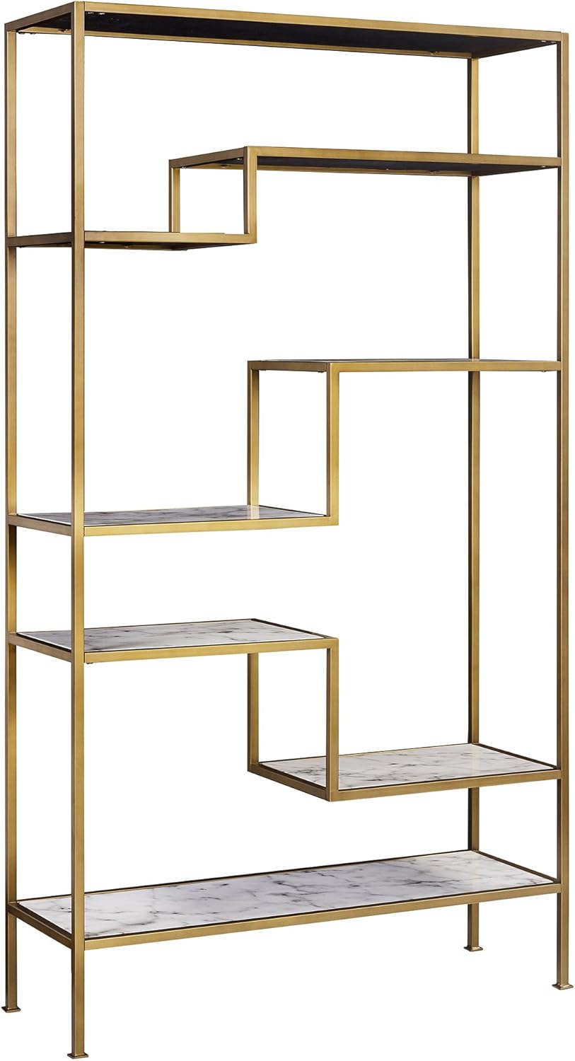 Teamson Home Marmo Modern Marble-Look 5-Tier Display Shelf, Faux Marble/Brass