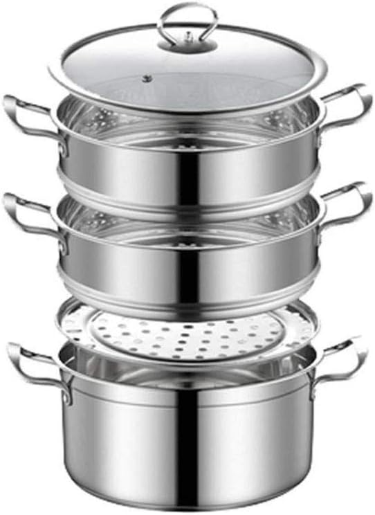 Food Steamer 24CM Stainless Steel Three-Layer Steamer Set Healthy Cooking Solid Steel Handle(