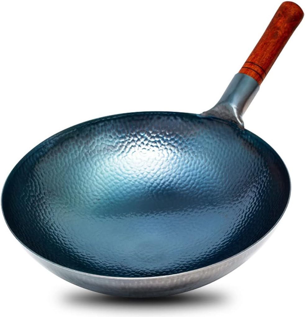 Handmade Iron Pot 32CM Traditional Wok Wooden Handle Non-stick Gas Cooker Pan Kitchen Cookware