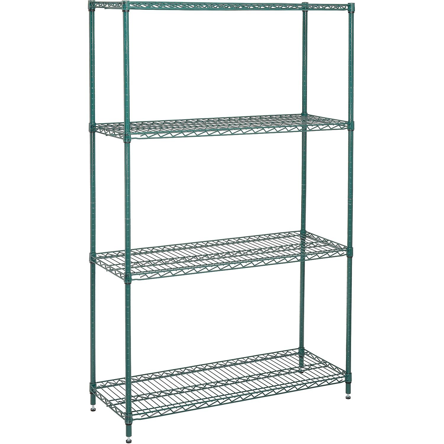Nexel Economy Wire Shelving Starter Unit, 4 Tier, Green Epoxy, 24
