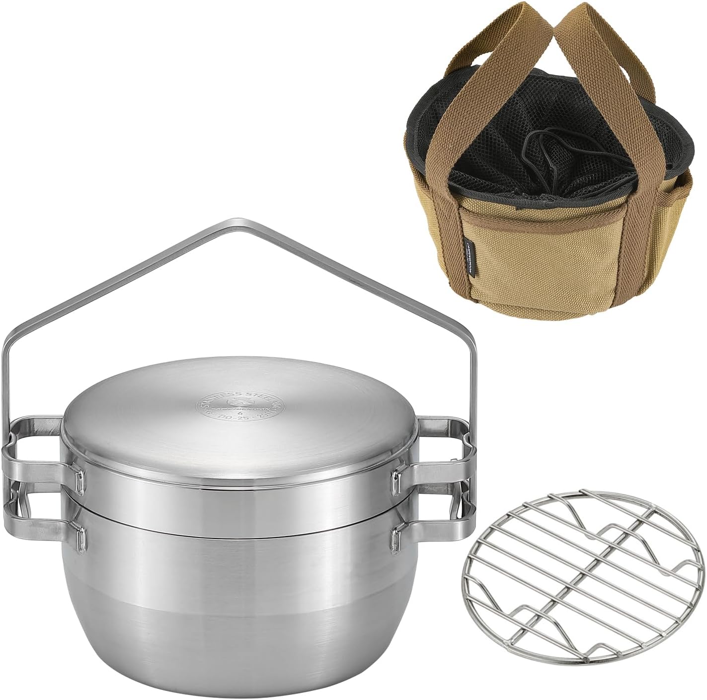 CAMPINGMOON 1.5 Quart Stainless Steel Dutch Oven 6-Inch 2 in 1 Skillet Lid Solo Camping Cookware Set DO-25