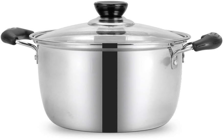 Casserole Pot with Glass Lid, Stay Cool Bakelite Handles, Stainless Steel 22cm for Gas and Induction Cooker, Lightweight, 2-4 Servings