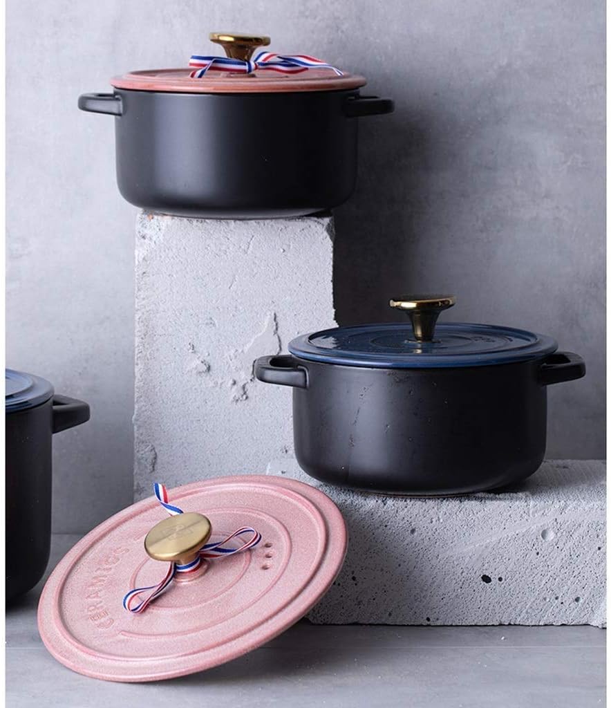 Casserole-Ceramic Round Black Dish Casserole/Clay Pot/Earthen Pot/Ceramic Cookware (Size : 4500ml) (2800ml)