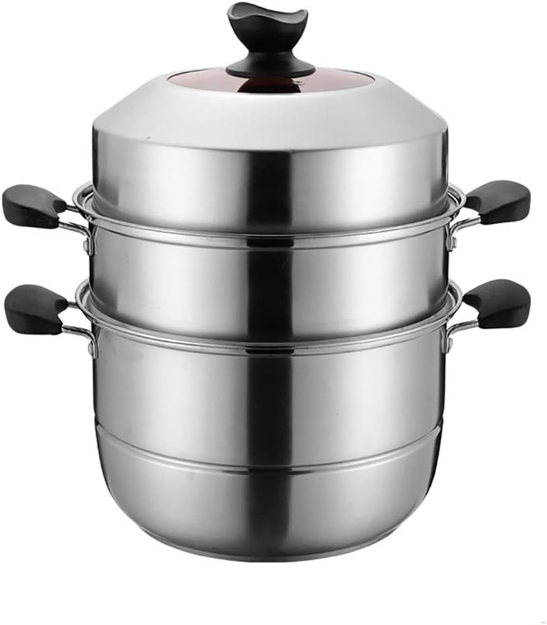 201 Stainless Steel Steamer Soup Pot 3-Layer Household with Steamer Thickened Suitable for Stove/Induction Cooker Suitable for 3-11 People/30Cm (32cm