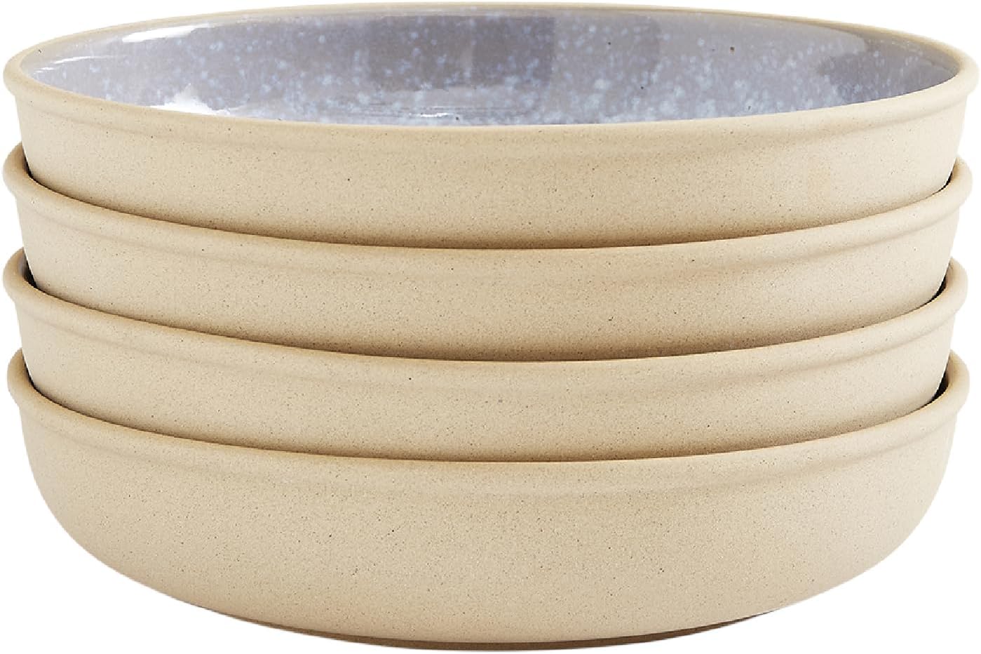 Portmeirion Minerals 8.7-Inch Low Serving Bowl, Moonstone (Set of 4) - Made in Portugal, Unique Stoneware Glaze for Kitchen, Microwave & Dishwasher Safe - Shallow Tableware for Cereal, Soup, Salad