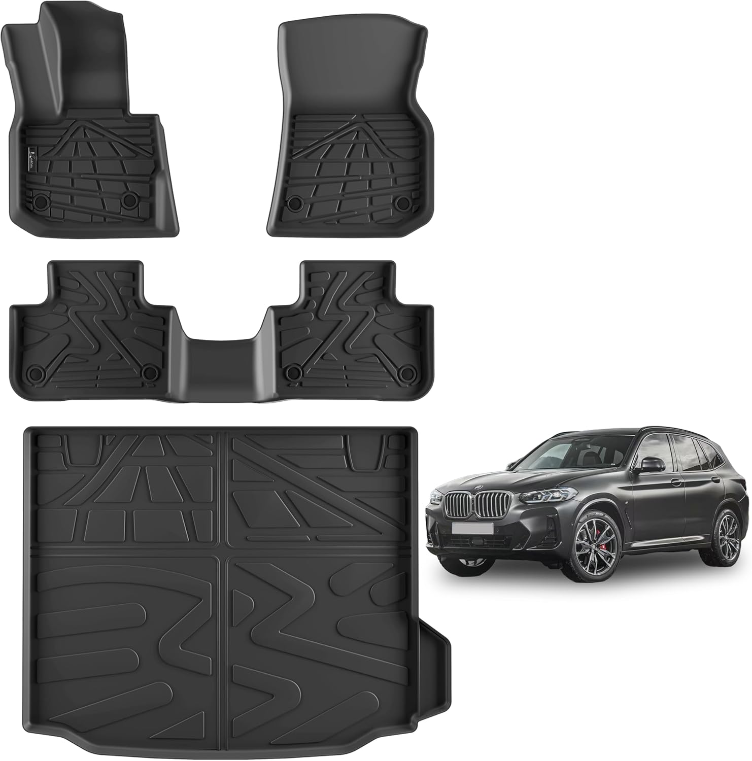 KARPAL Floor Mats for BMW X3 2018-2025 & X4 2019-2025, All-Weather TPE Floor Liners BMW Accessories, 1st & 2nd Row & Cargo Mats Fit sDrive30i xDrive30i M40i X3M X4M w/o Spare Tire, Not Fit X3 30e