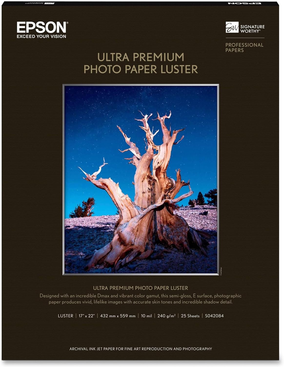 Epson Ultra Premium Photo Paper LUSTER (17x22 Inches, 25 Sheets) (S042084) , White