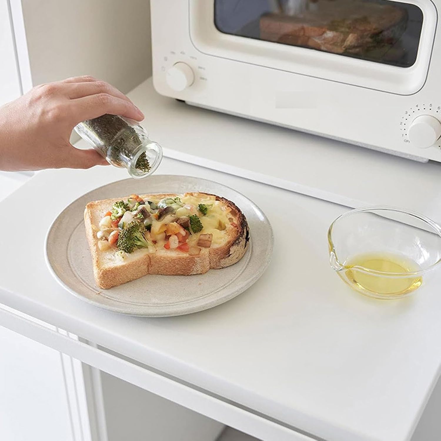 Kitchen Countertop Pull-Out Organizer, Carbon Steel Drawer Push-Pull Shelf Microwave Oven Bottom Rack(White,2pcs)