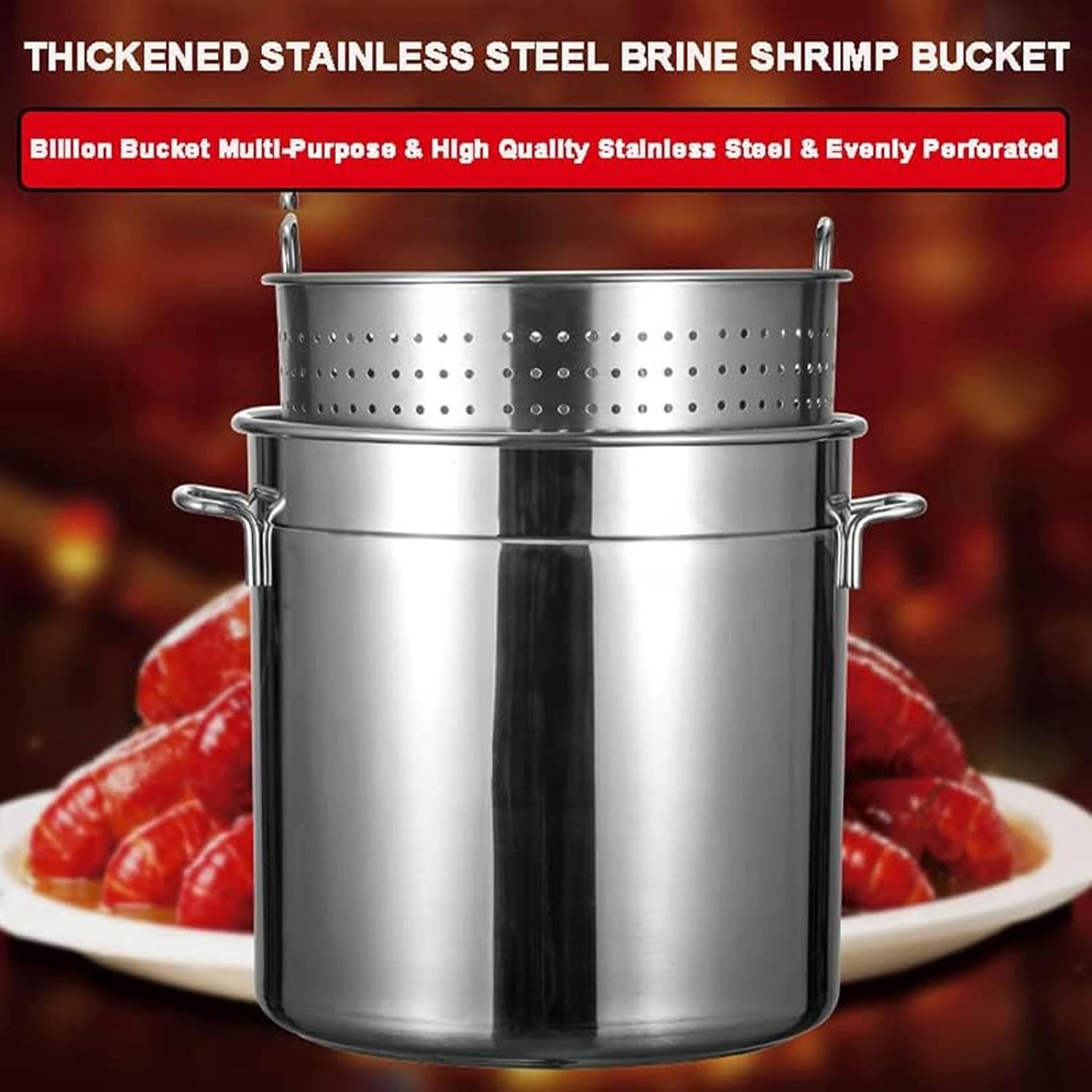 Stockpot with Strainer Basket and Lid 27Qt/45Qt/63Qt Large Stainless Steel Crawfish Seafood Boil Pot Food Steamer Stock Pot Cookware for Boiling,45x45cm(40x40cm)