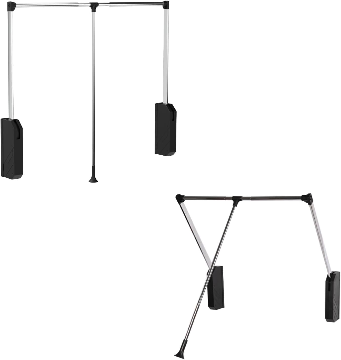 Pull Down Closet Rod Adjustable - Stainless Steel Soft-Close Wardrobe Lift Rail Organizer with Two-Way Buffering, Space Saving Back Mount Closet Rod