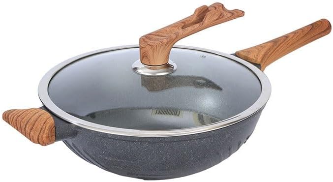 The Hybrid Non-Stick Wok Non-stick Flat-bottomed Household Iron Cooking Wok Less Fumes Wood Handle Family kitchen