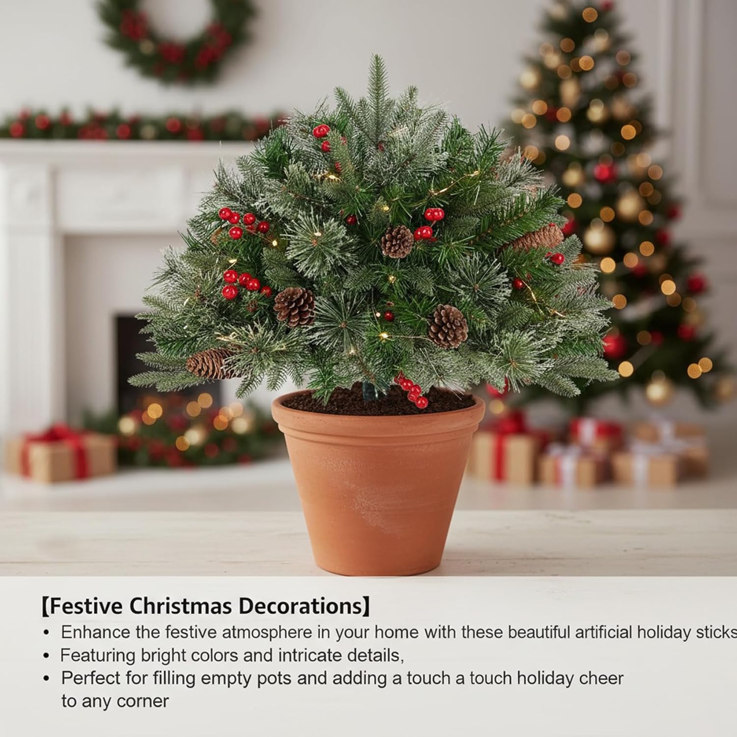 27-Inch Holiday Planter Filler - Christmas Pot Fillers, Faux Decorative Sticks, Urn Insert With Tripod Stake (2PCS)