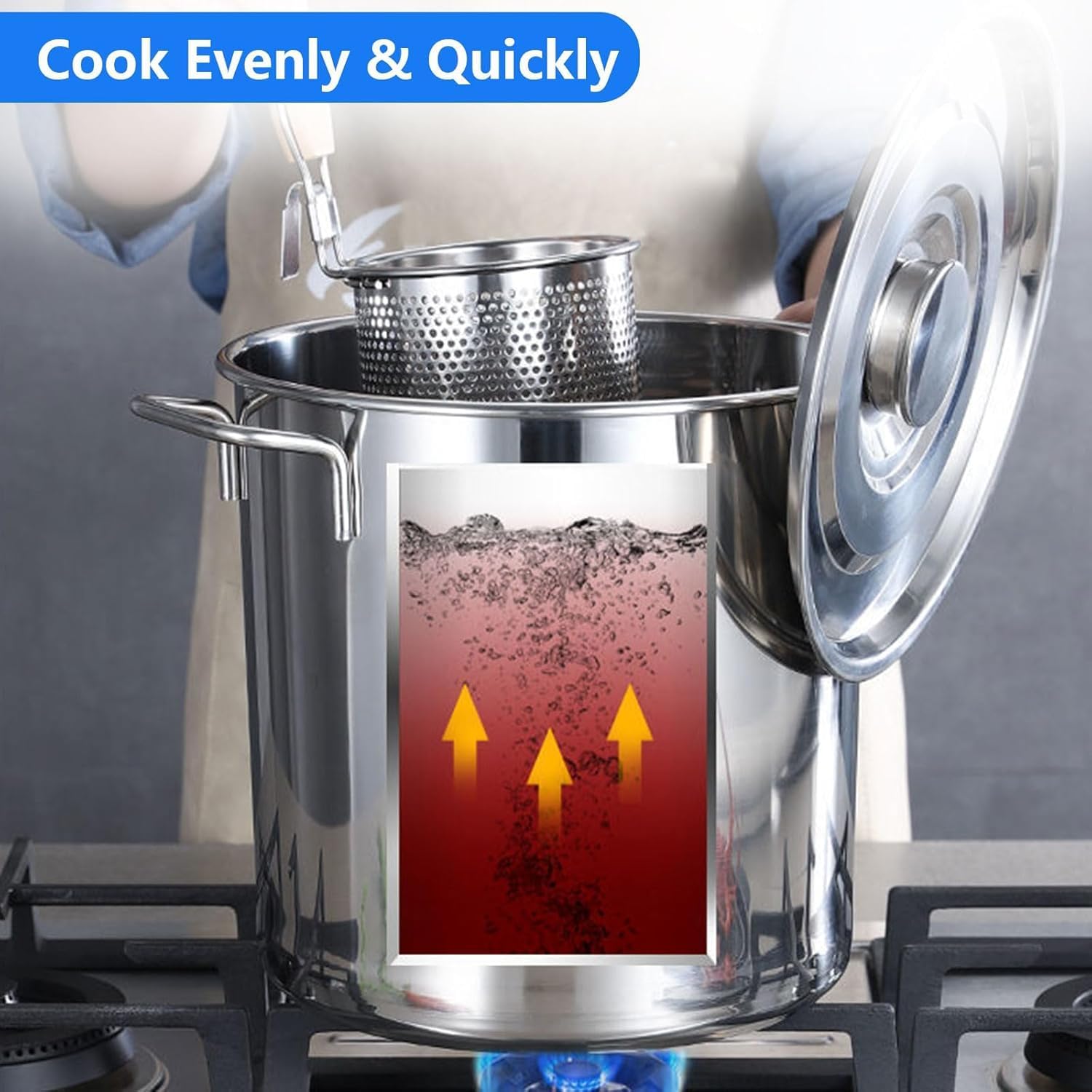 Large Capacity Stainless Steel Stock Pot with Lid - Thick Bottom Multipurpose Soup Pot for Kitchen Cookware(90L)