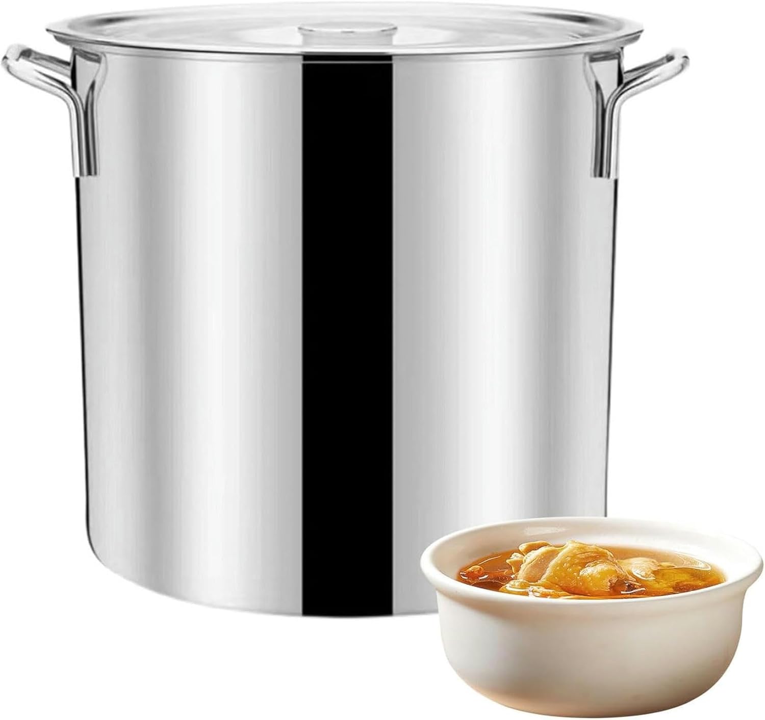 Stainless Steel Bucket 201 Stainless Steel Soup Pot with Lid Round Bucket Household Commercial for Soup, Stew & Sauce,6L(50L)