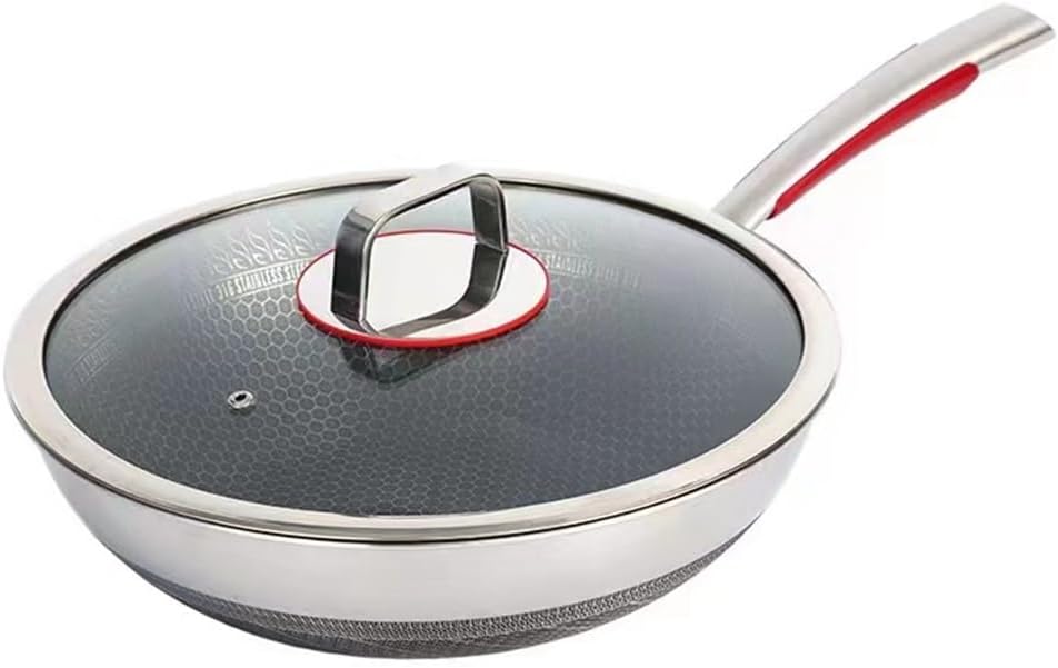 Stainless Steel Frying Pan, Household Flat Bottomed Non Stick, Double-sided Screen, Uncoated Honeycomb
